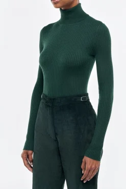 Peppe Knit Turtleneck in English Green Cashmere Silk