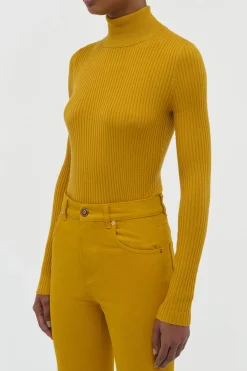 Peppe Knit Turtleneck in Golden Birch Cashmere Silk