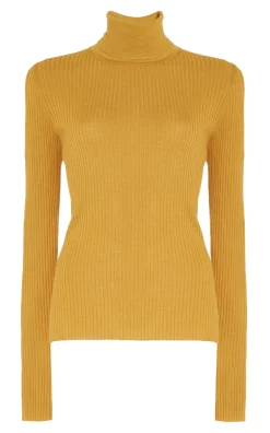Peppe Knit Turtleneck in Golden Birch Cashmere Silk