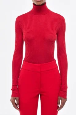 Peppe Knit Turtleneck in Scarlet Red Cashmere Silk