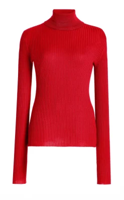 Peppe Knit Turtleneck in Scarlet Red Cashmere Silk
