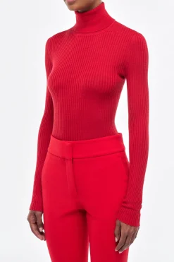 Peppe Knit Turtleneck in Scarlet Red Cashmere Silk