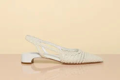 Perro Braided Slingback Pump in White Leather