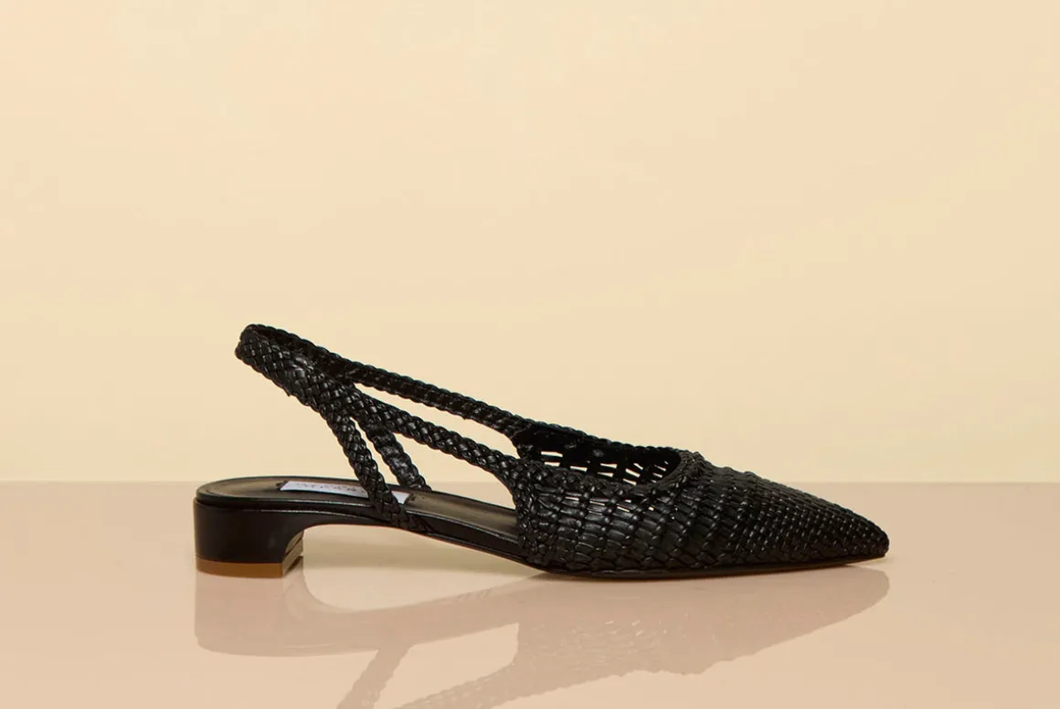 Perro Braided Slingback Pump in Black Leather