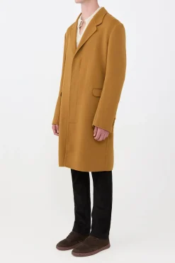 Peter Coat in Yellow Ochre Double-face Recycled Cashmere