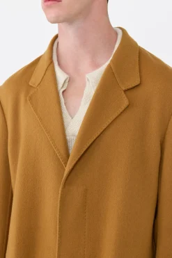 Peter Coat in Yellow Ochre Double-face Recycled Cashmere