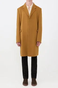 Peter Coat in Yellow Ochre Double-face Recycled Cashmere