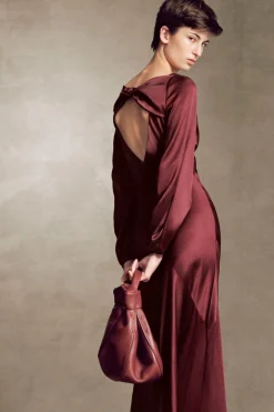 Peyton Maxi Dress In Bordeaux Silk Satin
