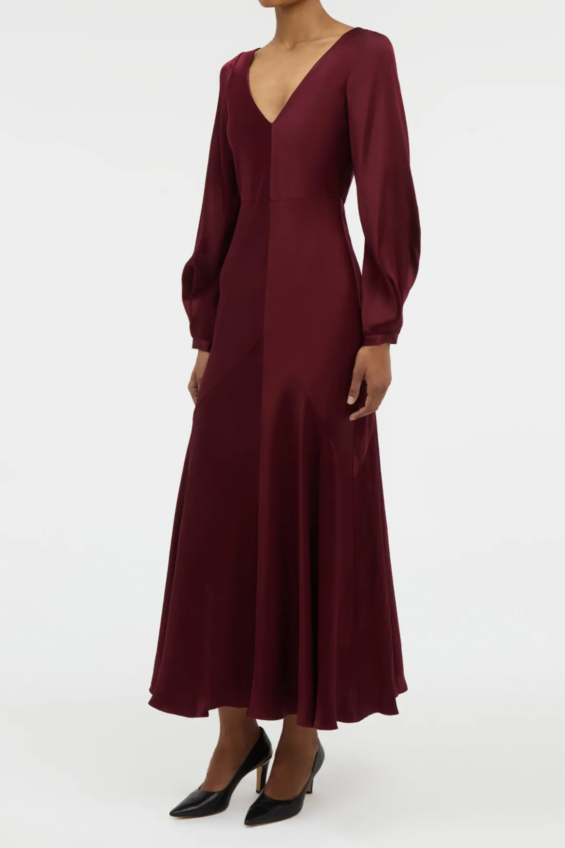Peyton Maxi Dress In Bordeaux Silk Satin