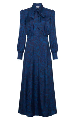 Phelan Maxi Shirtdress in Electric Navy Printed Silk Twill