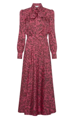 Phelan Maxi Shirtdress in Fuchsia Printed Silk Twill