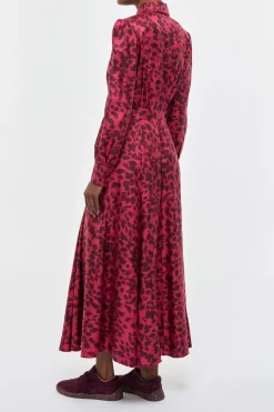 Phelan Maxi Shirtdress in Fuchsia Printed Silk Twill