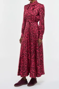 Phelan Maxi Shirtdress in Fuchsia Printed Silk Twill