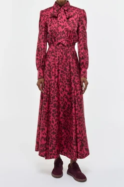 Phelan Maxi Shirtdress in Fuchsia Printed Silk Twill