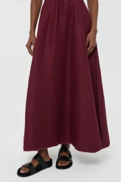 Ranya Puff Sleeve Maxi Dress in Bordeaux Linen Twill