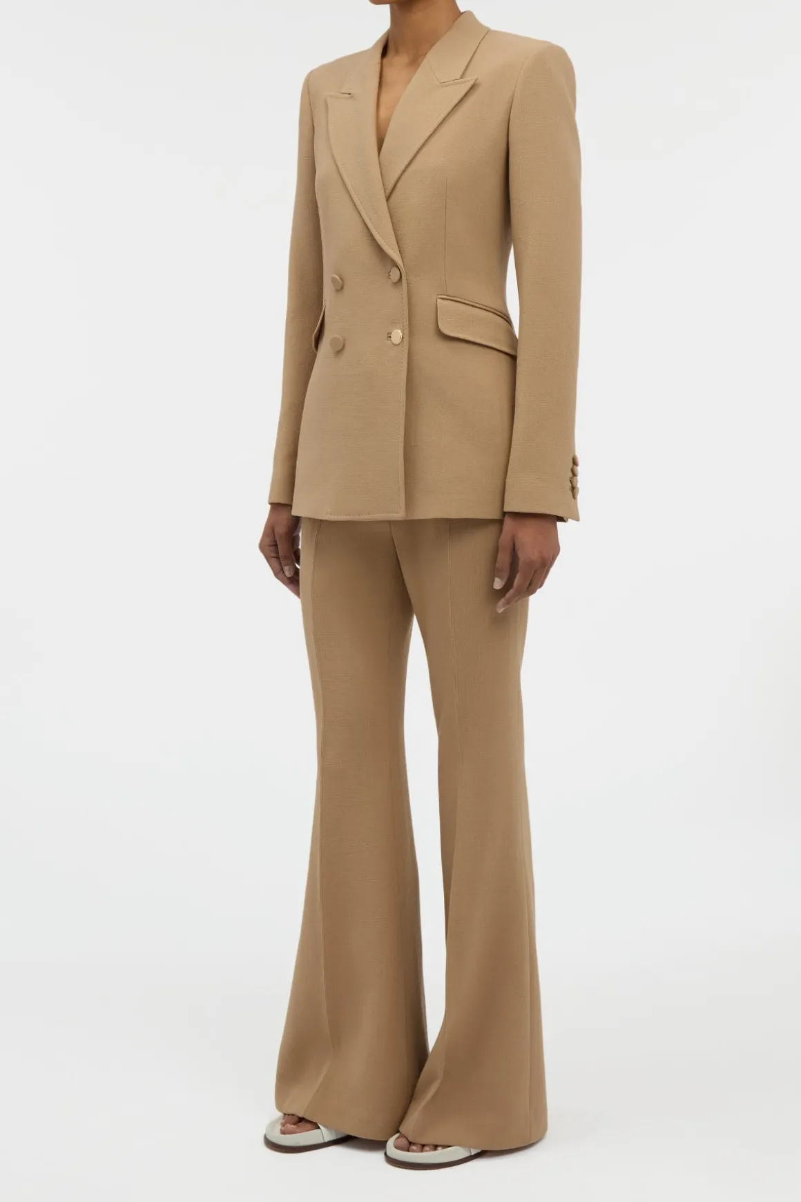 Rhein Flare Pant in Camel Virgin Wool Crepe