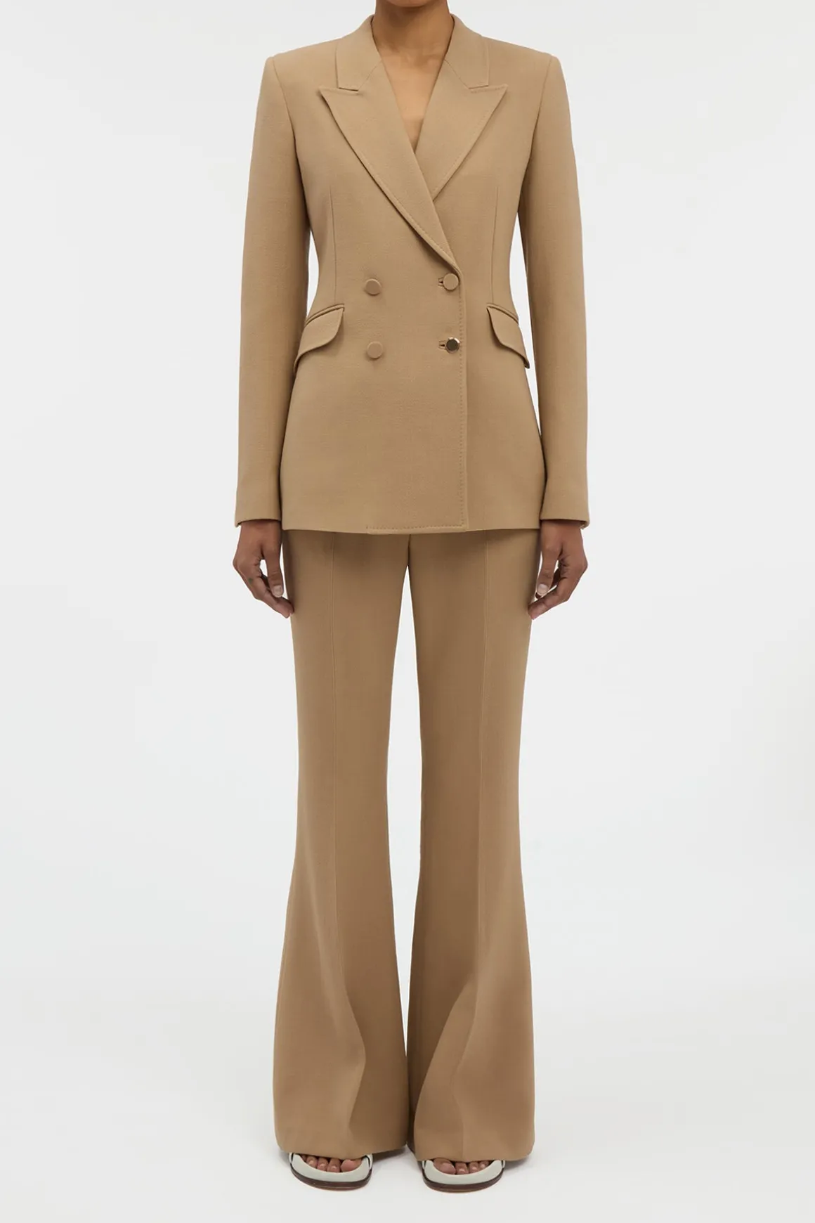 Rhein Flare Pant in Camel Virgin Wool Crepe
