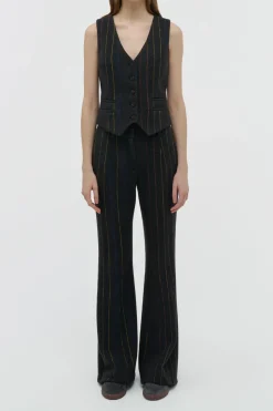 Rhein Flare Pant in Charcoal Multi Pinstripe Wool Cashmere