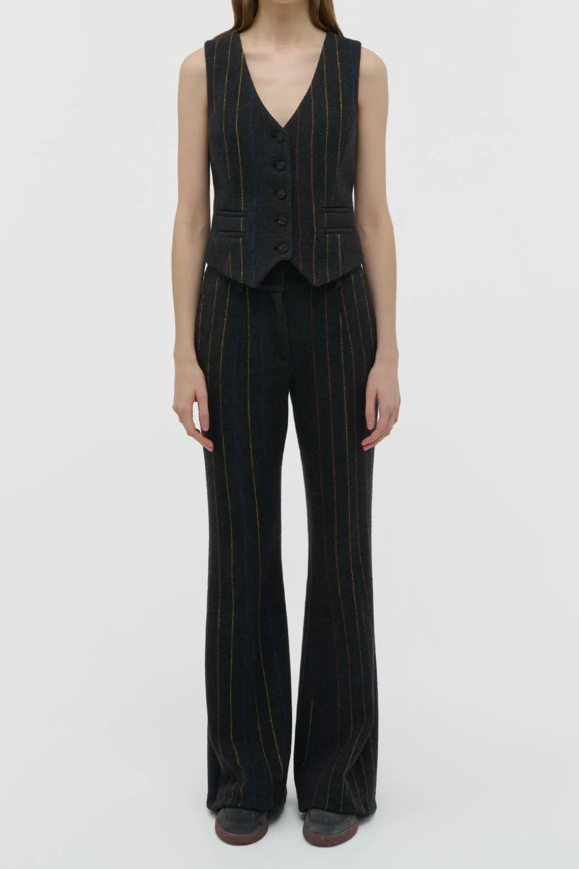 Rhein Flare Pant in Charcoal Multi Pinstripe Wool Cashmere