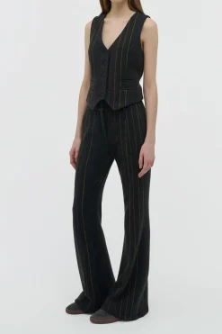Rhein Flare Pant in Charcoal Multi Pinstripe Wool Cashmere