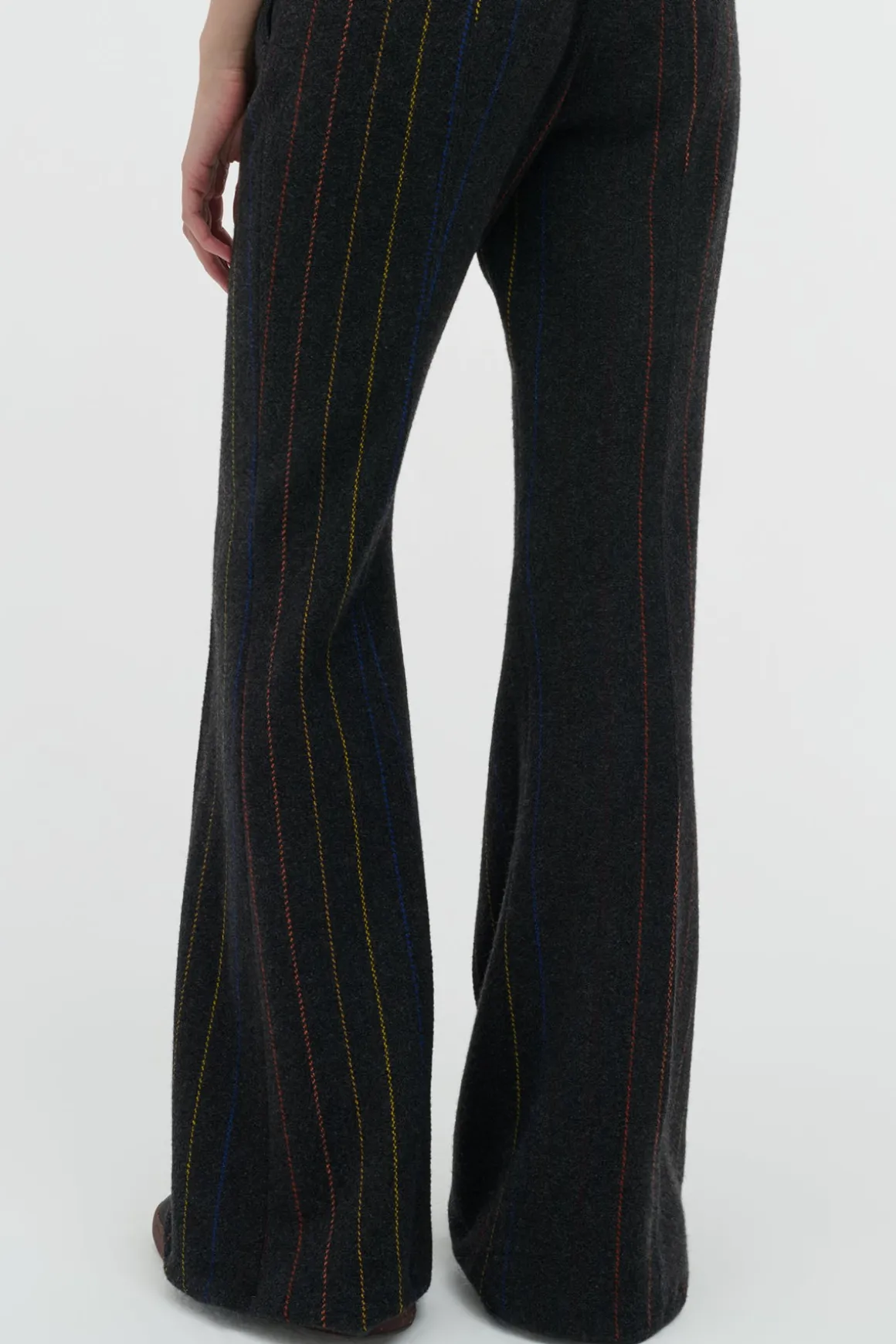 Rhein Flare Pant in Charcoal Multi Pinstripe Wool Cashmere