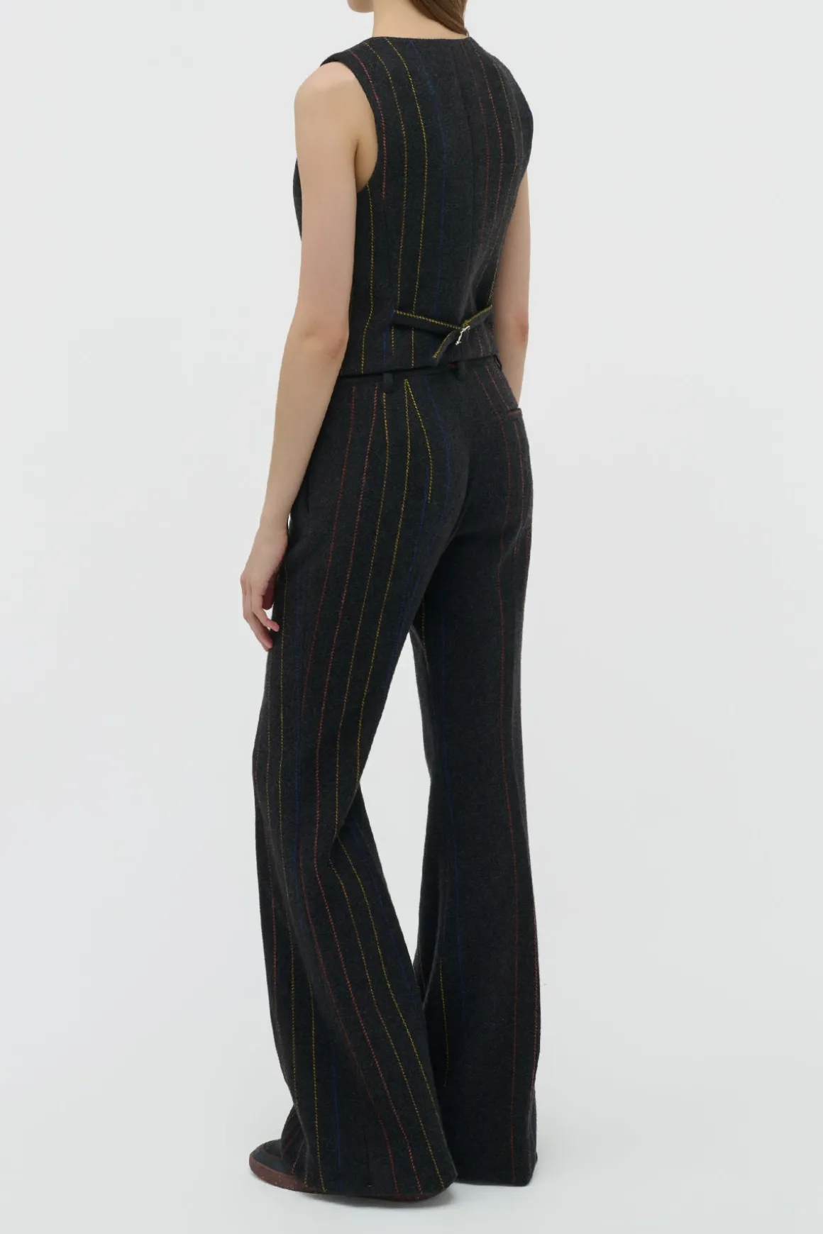 Rhein Flare Pant in Charcoal Multi Pinstripe Wool Cashmere