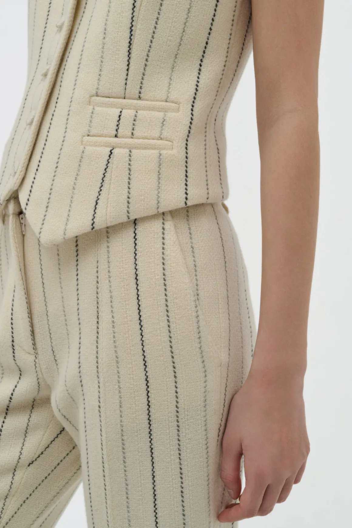 Rhein Flare Pant in Ivory Multi Pinstripe Wool Cashmere