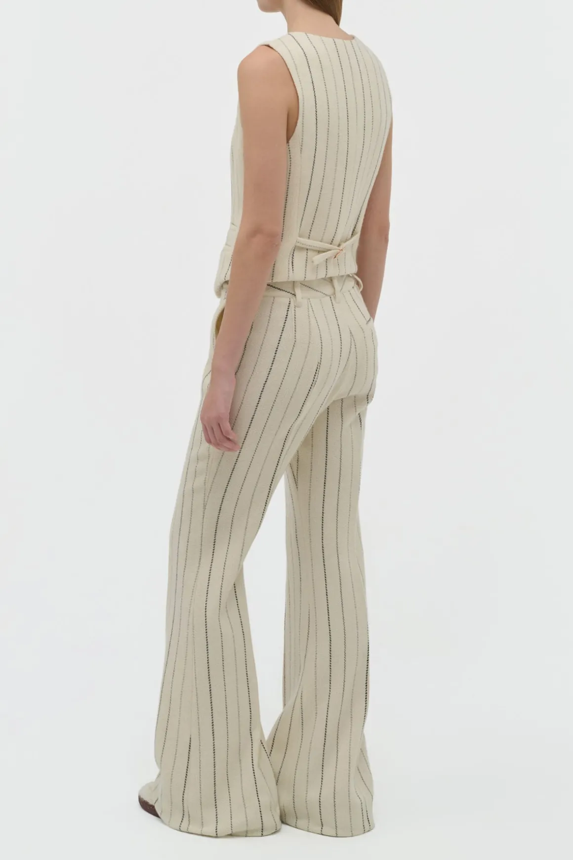 Rhein Flare Pant in Ivory Multi Pinstripe Wool Cashmere