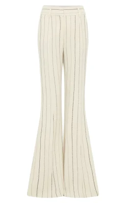 Rhein Flare Pant in Ivory Multi Pinstripe Wool Cashmere