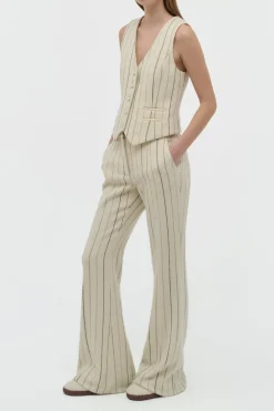 Rhein Flare Pant in Ivory Multi Pinstripe Wool Cashmere
