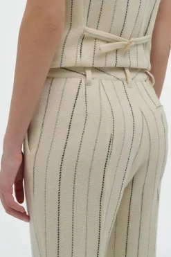 Rhein Flare Pant in Ivory Multi Pinstripe Wool Cashmere