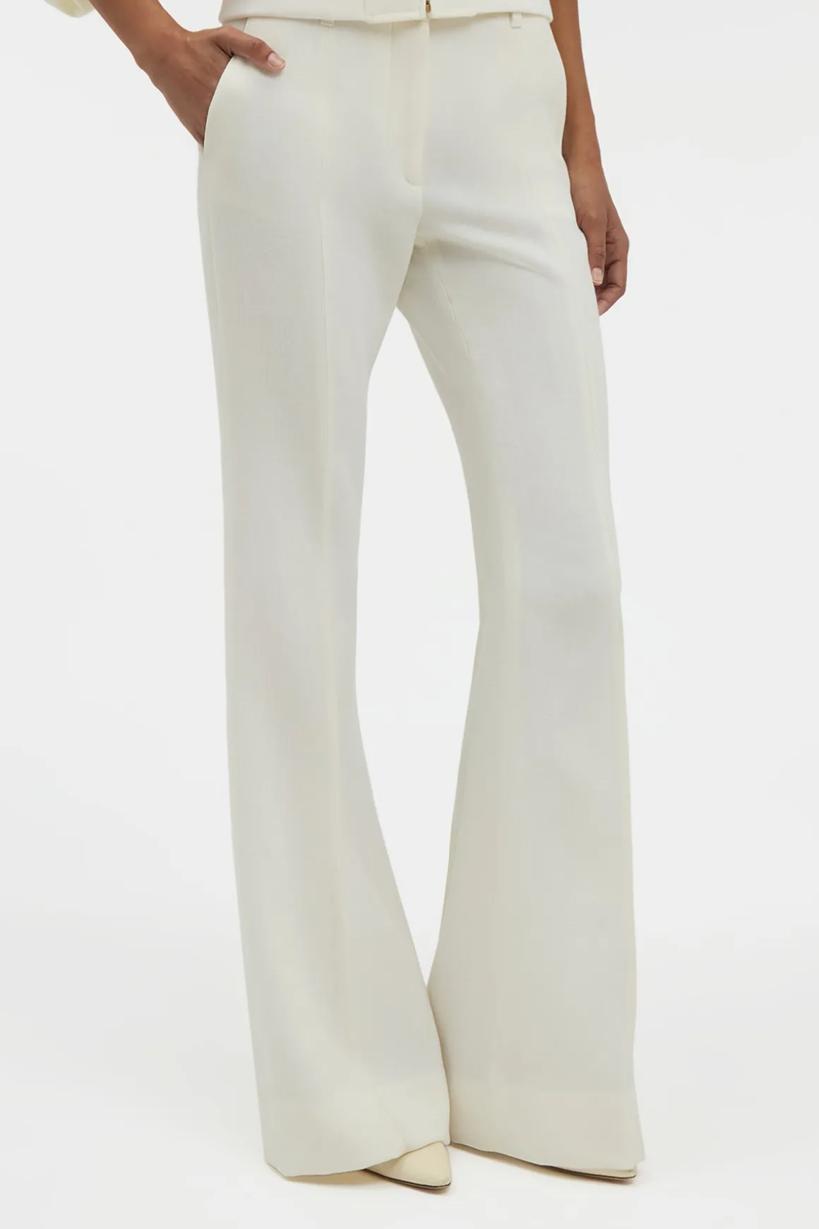 Rhein Flare Pant in Ivory Virgin Wool Crepe