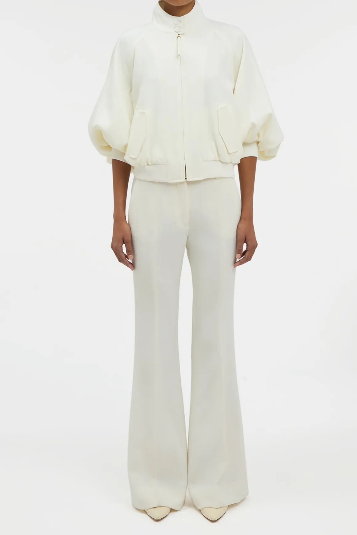 Rhein Flare Pant in Ivory Virgin Wool Crepe