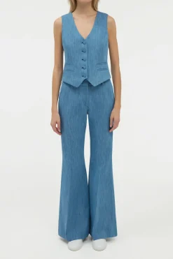 Rhein Flare Pant in Medium Blue Recycled Cotton Linen Denim