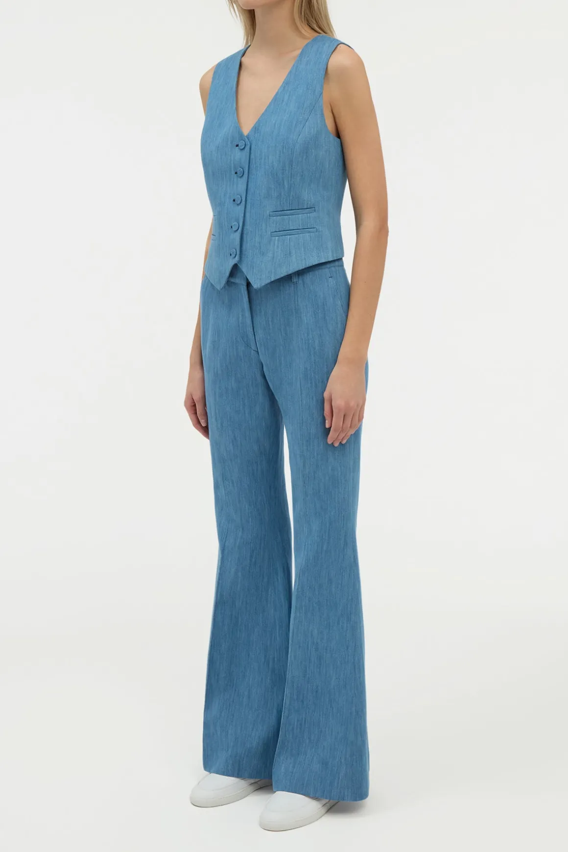 Rhein Flare Pant in Medium Blue Recycled Cotton Linen Denim