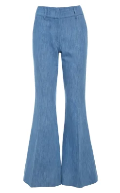 Rhein Flare Pant in Medium Blue Recycled Cotton Linen Denim