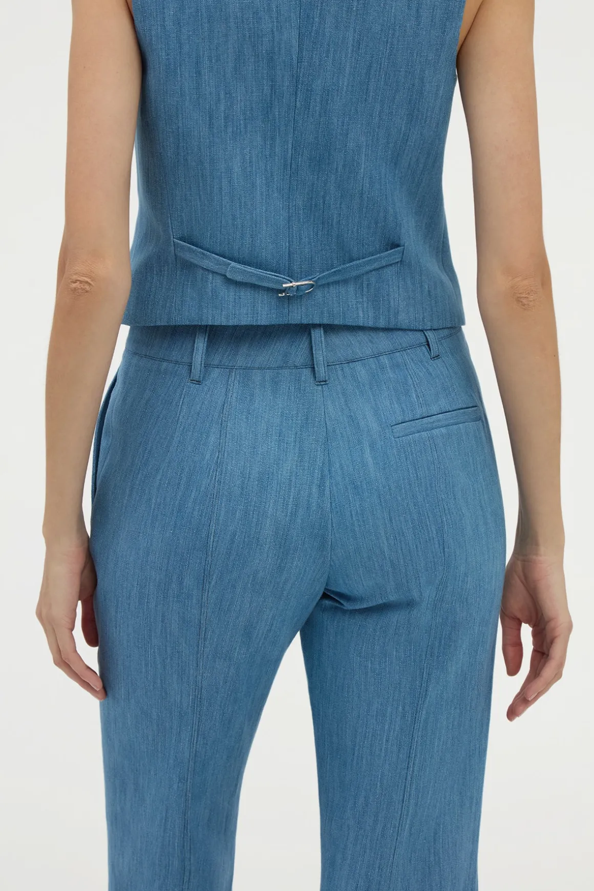Rhein Flare Pant in Medium Blue Recycled Cotton Linen Denim