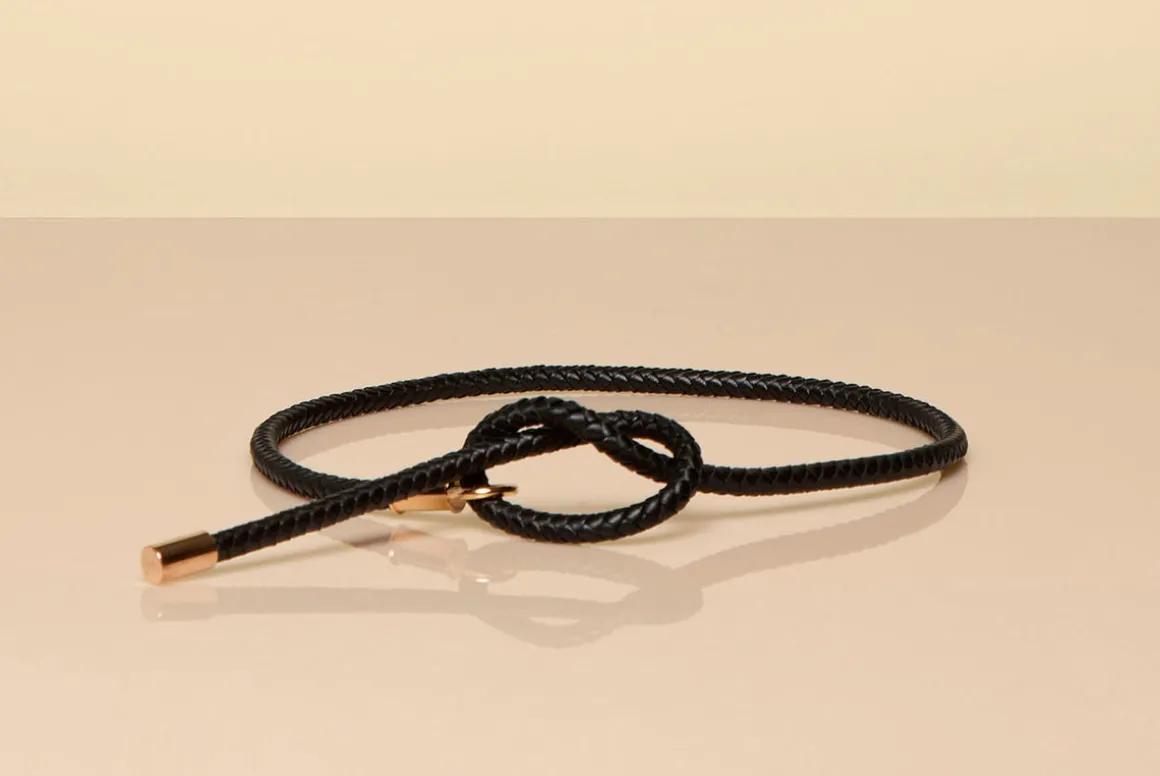 Rope Braided Belt in Black Nappa Leather