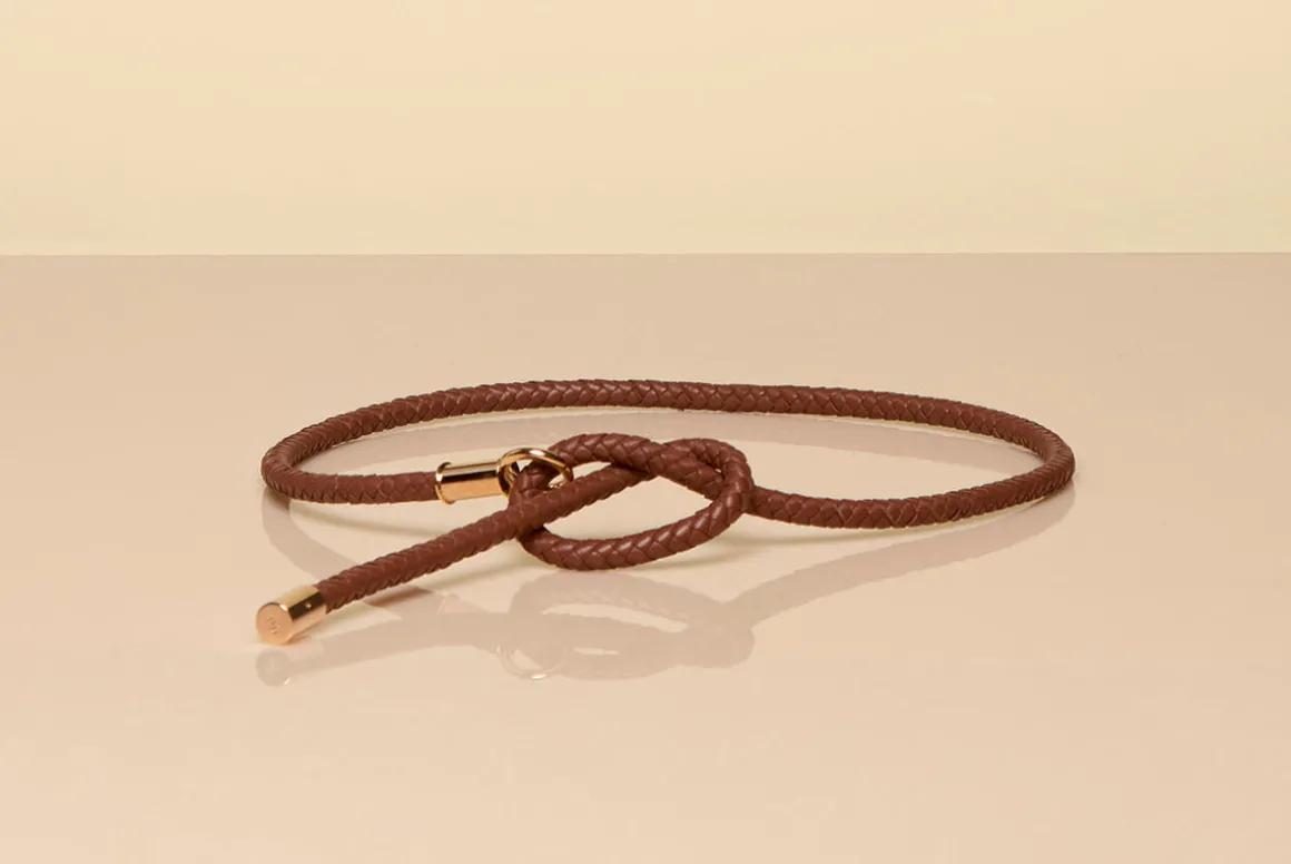 Rope Braided Belt in Cognac Nappa Leather