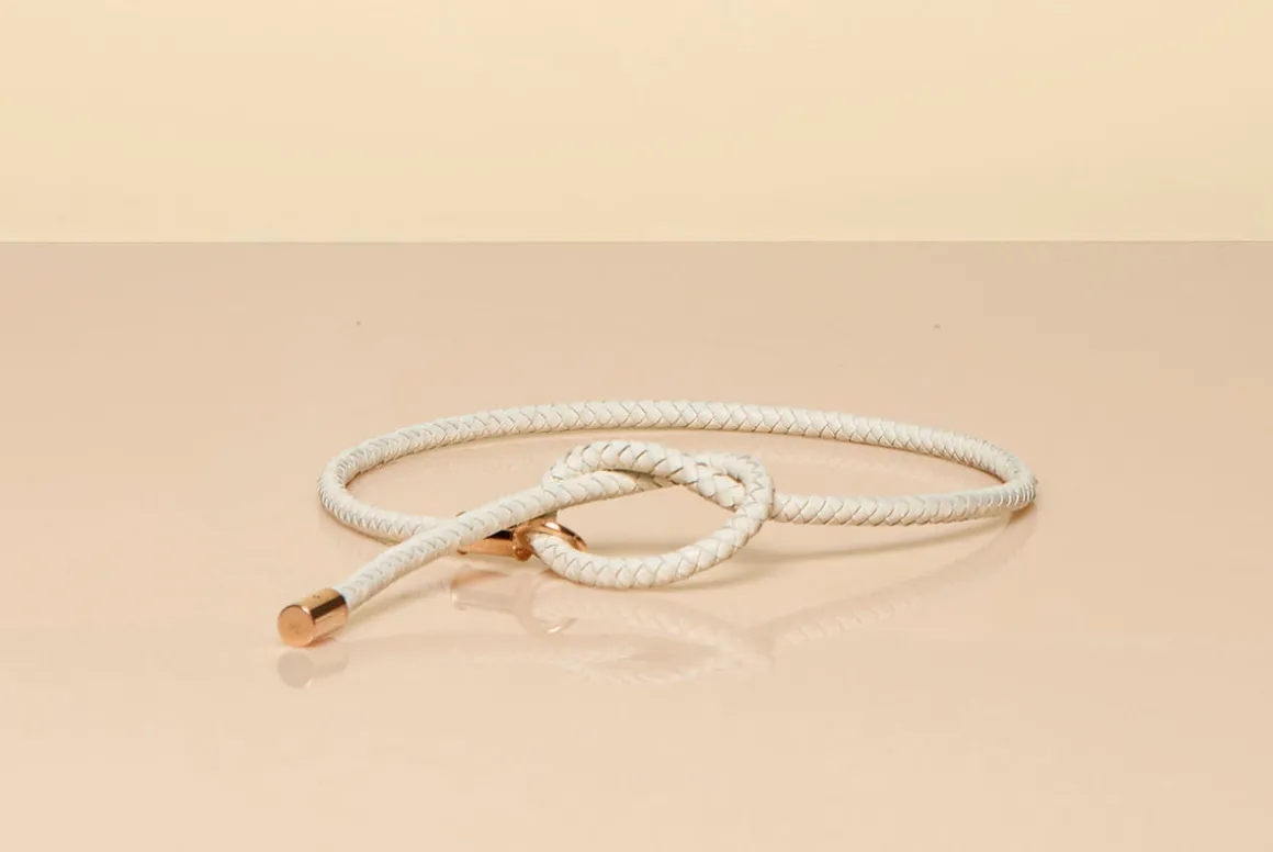 Rope Braided Belt in Ivory Nappa Leather