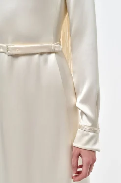 Rouge Fringe Scarf Dress in Ivory Silk Satin