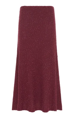 Sabine Knit Midi Skirt in Bordeaux Beaded Cashmere Silk