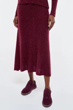Sabine Knit Midi Skirt in Bordeaux Beaded Cashmere Silk