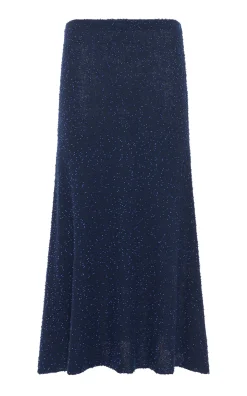Sabine Knit Midi Skirt in Electric Navy Beaded Cashmere Silk