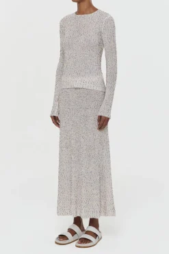 Sabine Knit Midi Skirt in Ivory Multi Beaded Cashmere Silk