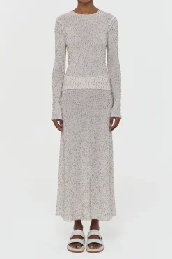 Sabine Knit Midi Skirt in Ivory Multi Beaded Cashmere Silk