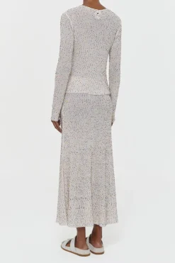 Sabine Knit Midi Skirt in Ivory Multi Beaded Cashmere Silk