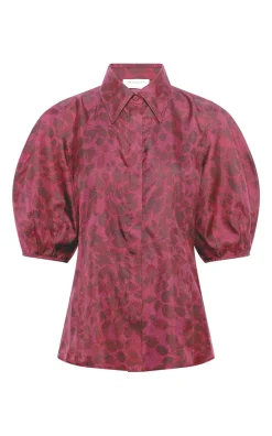 Sansi Top in Fuchsia Printed Silk Twill