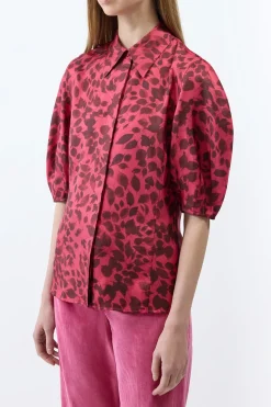 Sansi Top in Fuchsia Printed Silk Twill