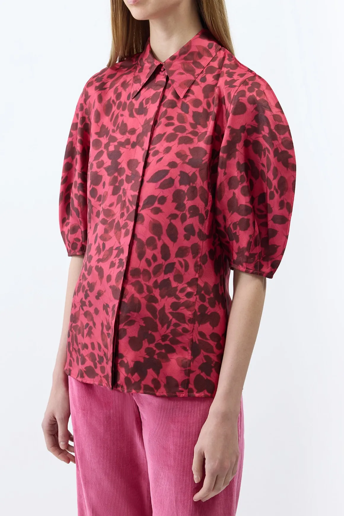 Sansi Top in Fuchsia Printed Silk Twill
